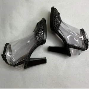 Franco Sarto Womens 6M Black Silver Metallic Embossed Ankle Strap Peep Toe Heels thumbnail 5