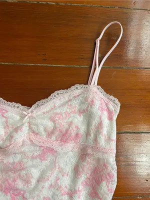 LoveShackFancy X Victorias Secret Charlamagne Pink Ruched Lace Dress Sz XS💛🎀 thumbnail 10