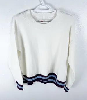 LEVI’S Cream Long Sleeves Striped Drop Shoulder Sweater Size Small Preppy Tennis thumbnail 1