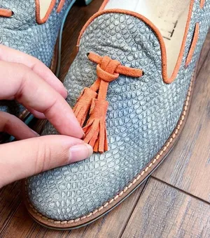 Torretti • retro tassel loafers aqua blue orange leather suede slip on thumbnail 7