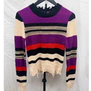 Lovers + Friends Destroyed Chunky Striped Knit Distressed Wool Cashmere Sweater thumbnail 2