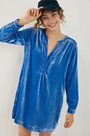 Anthropologie Meloday Blue Velvet Tunic Dress thumbnail 1