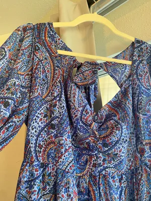 Kojooin Puff Sleeve Tie Back Ruffled Dress Navy Paisley Women’s XL NWT thumbnail 12