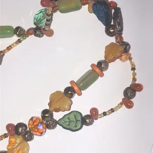 Glass Beaded Leaves AB Faceted Beads Multicolor Beaded Boho Fall Necklace thumbnail 5