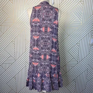 Amanda Uprichard Mini Dress Drop Hem Tie Neck Geometric Print Pink Purple Small‎ thumbnail 6