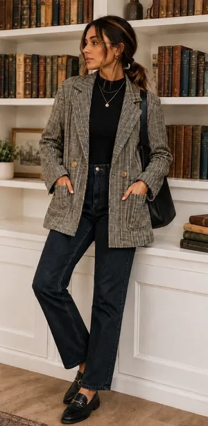 NWT Hem & Thread Plaid Metallic Tweed Double Breasted Blazer Jacket Size Small S thumbnail 1
