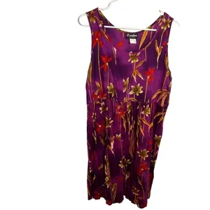 Vintage Caribou Women's Size Medium Sleeveless Dress Purple Tropical Floral 6203 thumbnail 2