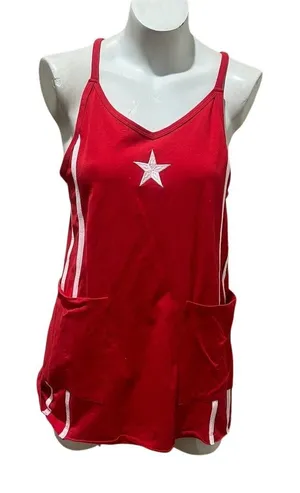 Vinyl Threads Tank Dress Womens XS Red Mini Racerback Star Side Stripe thumbnail 1