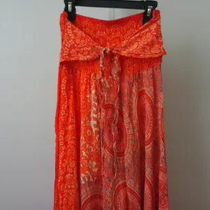 Boho Cotton Beachy Relaxed Shabby Lagenlook Smocked Maxi Skirt OS Orange thumbnail 2
