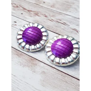 Vintage Clip On Earrings - 1 & 5/8" Large Statement Earrings Purple thumbnail 2