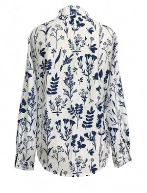 SheIn Botanic Print Turn-Down Collar Long Sleeve Women's Shirt. Size 8/10 (Large) thumbnail 3