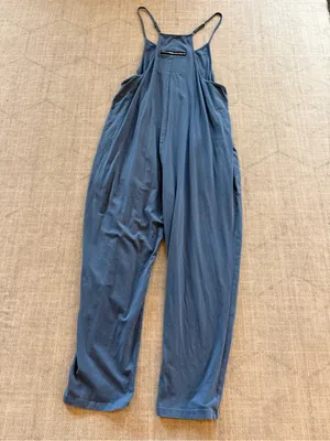 Blue Cotton Stretch Overall Jumpsuit Wide Leg Pocket Romper Large thumbnail 2