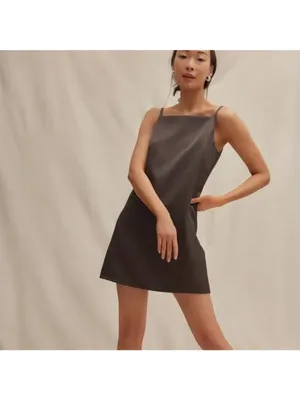 Tuckernuck Satin Lara mini shift dress in Chocolate Brown 6 New Womens thumbnail 3