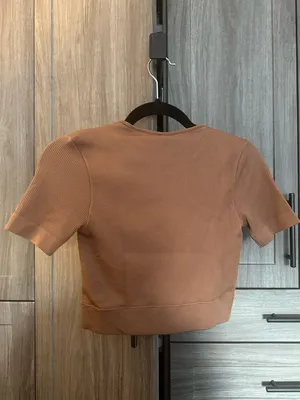 Puma ‘Dare To’ Cropped Tee with Cut Out Short Sleeves in Mushroom Brown thumbnail 6