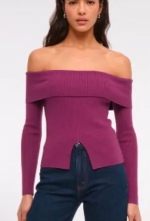 Abercrombie Fuchsia Off Shoulder Ribbed Sweater NTW M thumbnail 1