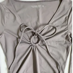 Abercrombie & Fitch Soft A&F Collection Tie‎ Front O-Ring Bodysuit Taupe XS thumbnail 3