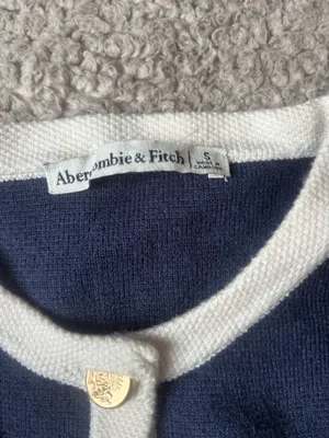 Abercrombie & Fitch Navy Ivory Contrast Trim Short Sleeve Cardigan Small thumbnail 5