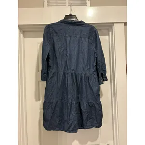 Denim Chambray Button Front tiered Shirt Dress Blue Petite XL Modest Teacher thumbnail 6