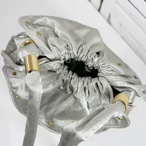 Lily Y2K Satin Studded Drawstring Hobo Pouch Bag‎ Sage Green Silver Gold thumbnail 6