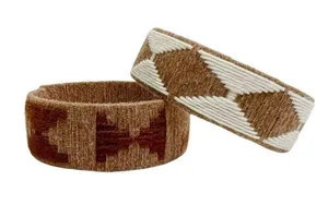 Brown & White Yarn Wrapped Aztec Native Pattern Cuff Bracelets thumbnail 1