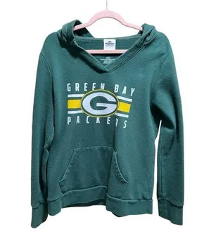 Women’s Medium Green Bay Packers V-Neck Majestic Hoodie Sweatshirt thumbnail 1