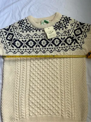 Original Aran Co Women Fair Isle Crew Neck Aran Sweater M cream 100% Merino woo thumbnail 8