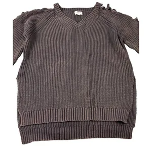 Umgee Chunky Knit‎ Sweater Women's Medium Mineral Wash Lace-Up Shoulder Grunge thumbnail 3