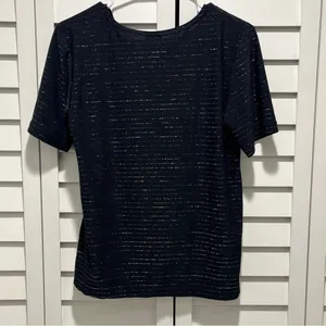 Vintage 90s Y2K black silver evening top‎ small Liana short sleeve stretchy top thumbnail 2
