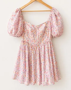 Bardot XS Floral Corset Mini Dress Puff Sleeve Cottagecore Romantic thumbnail 1