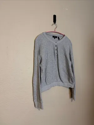 Theory Gray weekend waffle knit Henley lounge‎ long sleeve shirt Size Medium thumbnail 3