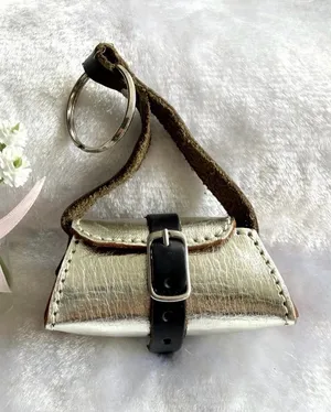 Gold Miniature Key Chain Handbag Handcrafted with Leather form Florence Italy thumbnail 1