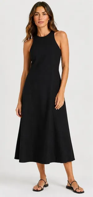 Future Collective‎ Midi Dress Women 4 Black Linen Blend Halter Neck Racerback thumbnail 1