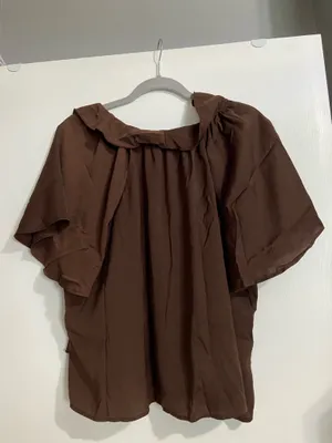 Old Navy brown ruffle blouse with tie detail thumbnail 3
