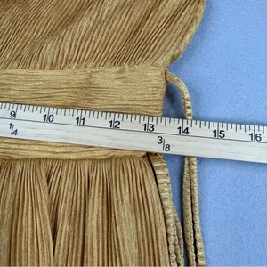Lena Gold Pleated Tiered Mini Dress Deep V Neck Side Tie Party Dress Small thumbnail 8