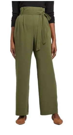 A New Day Olive Green Paperbag Waist Wide Leg Tie Front Trousers XL NWT thumbnail 1