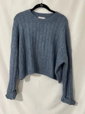 Sincerely Jules Blue Ribbed Cropped Sweater Size M thumbnail 1