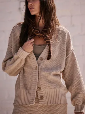 Free People FP Beach Chunky Boxy Cardigan in oatmeal W2356 Sz S thumbnail 1