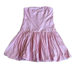 Abercrombie & Fitch Pink Bubble Hem Mini Dress Strapless Barbie Size Large NWT thumbnail 1