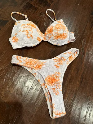 White And Orange Swimsuit Size M thumbnail 1