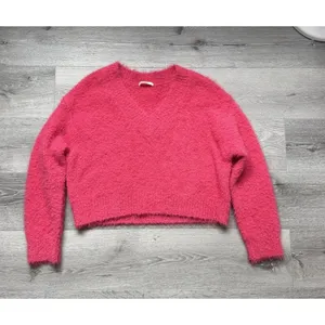 Marine Layer Teddy Eyelash Sweater Womens S Pink Fuzzy Wool Blend Cropped thumbnail 2