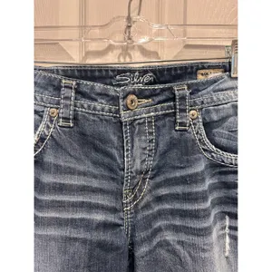 Silver‎ Jeans Lola Straight Leg Dark Wash Distressed Thick Stitch W33 L28 Denim thumbnail 3