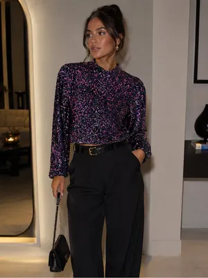 NWOT ZARA Purple Sequin Top size s thumbnail 3
