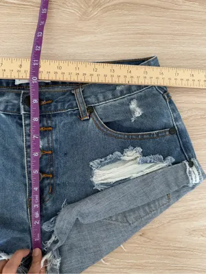 One Teaspoon 28 Denim Shorty Shorts Bandits Distressed Medium Wash Biker thumbnail 6