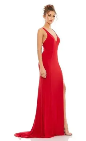 MAC DUGGAL Plunge Neck High Slit Gown in Red Size US 0 thumbnail 1