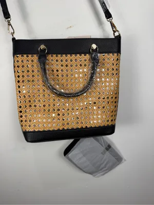 New Anne Klein Raffia Bucket Bag And Clutch Black Crossbody Shoulder Purse thumbnail 10