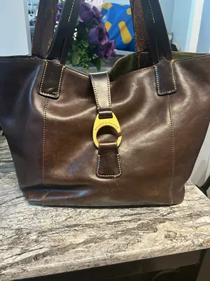 Dooney & Bourke Dark Brown Leather Tote with Gold Ring Hardware thumbnail 3