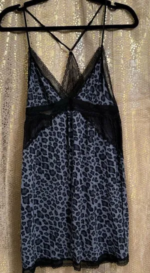 Victorias Secret Black Gray Cheetah Racerback Soft Nightgown Large NWOT thumbnail 1