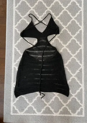 SheIn Crochet Backless Cutout Black Coverup Mini Dress thumbnail 8