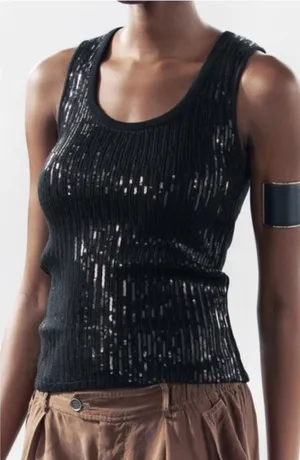 Zara NWT black Sequined Top S thumbnail 1