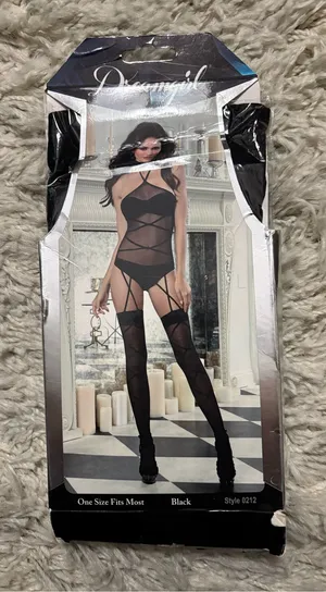 Dreamgirl Halter Chemise with Black Lace Fishnet with G-String Women’s One Size thumbnail 1